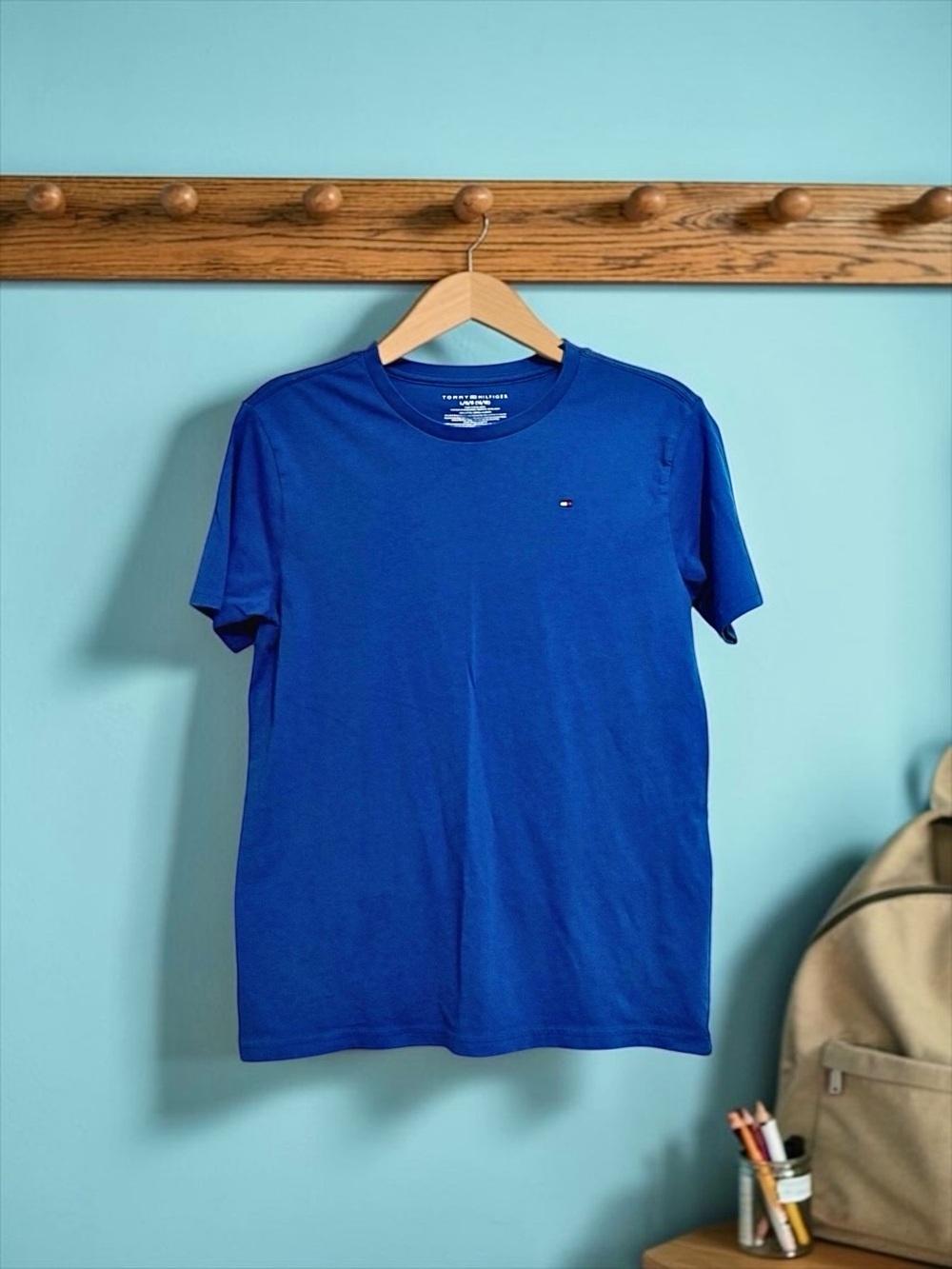 Tommy Hilfiger Boys Classic Fit Blue Cotton T‑Shirt Size L (16/18)